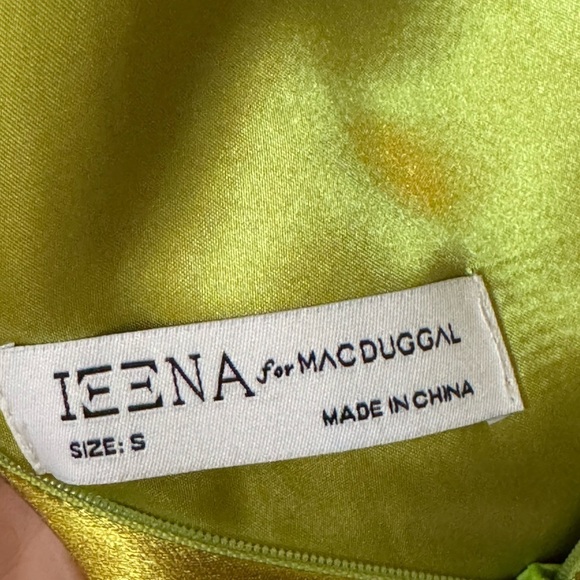 Mac Duggal Keyhole High Neck Satin Ruffle Hem Mini Dress Apple Green - Picture 7 of 7